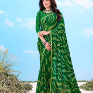 Laxmipati Gulshan Green Georgette Wavy Printed Saree