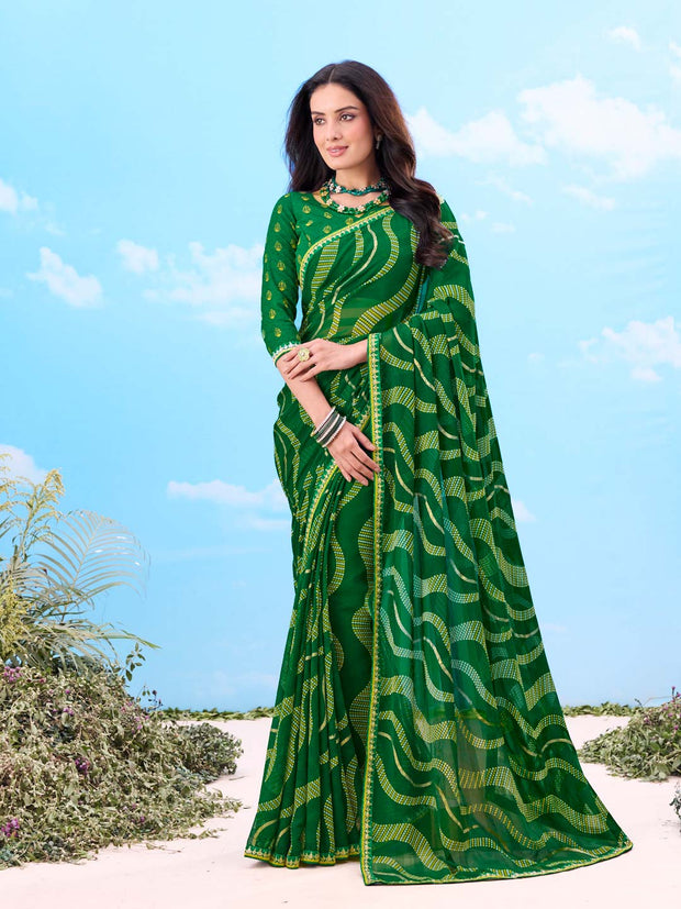 Laxmipati Gulshan Green Georgette Wavy Printed Saree