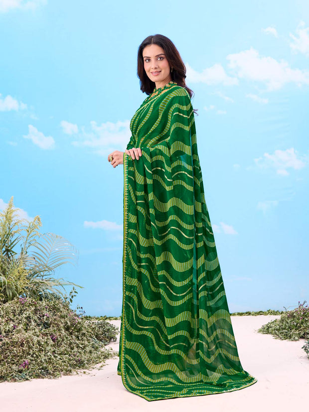 Laxmipati Gulshan Green Georgette Wavy Printed Saree