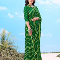 Laxmipati Gulshan Green Georgette Wavy Printed Saree