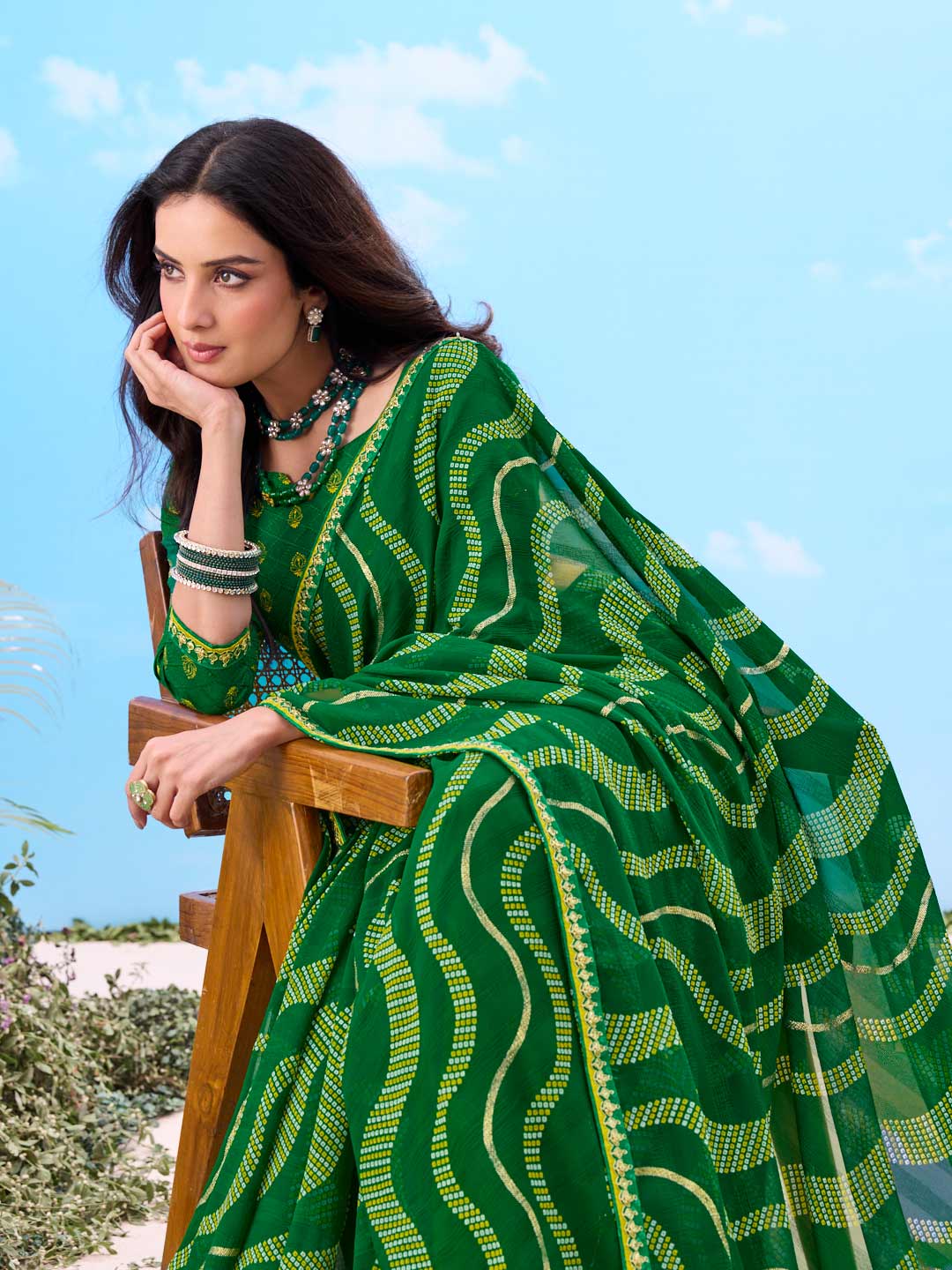 Laxmipati Gulshan Green Georgette Wavy Printed Saree