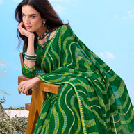 Laxmipati Gulshan Green Georgette Wavy Printed Saree