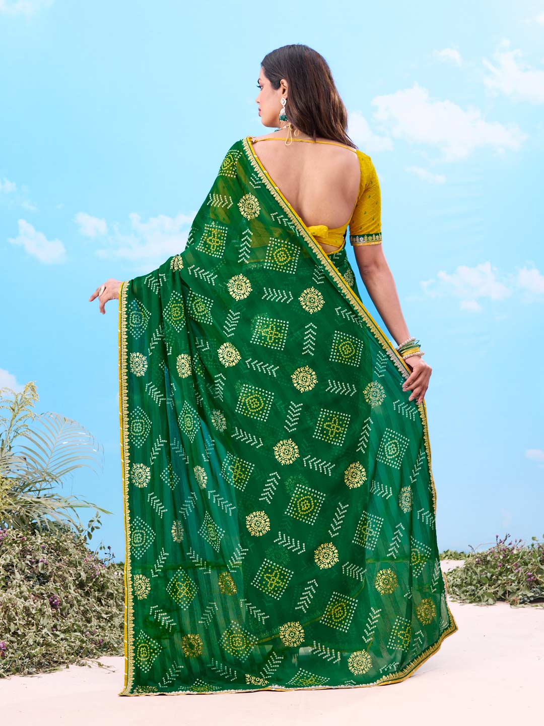 Laxmipati Gulshan Green Georgette Bandhani Printed Saree