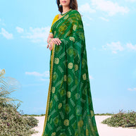 Laxmipati Gulshan Green Georgette Bandhani Printed Saree