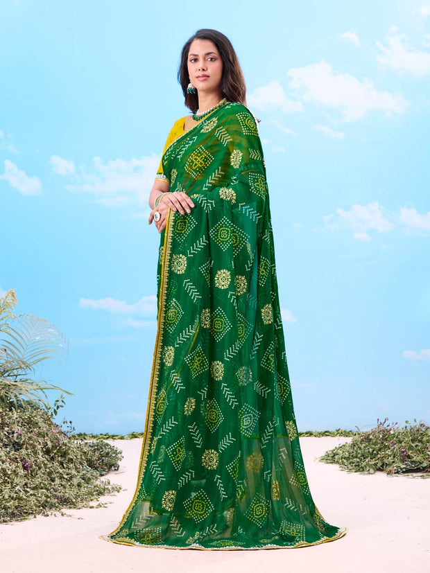 Laxmipati Gulshan Green Georgette Bandhani Printed Saree