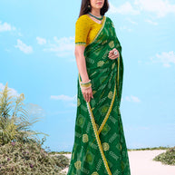 Laxmipati Gulshan Green Georgette Bandhani Printed Saree