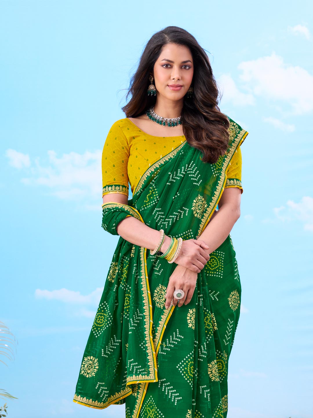 Laxmipati Gulshan Green Georgette Bandhani Printed Saree