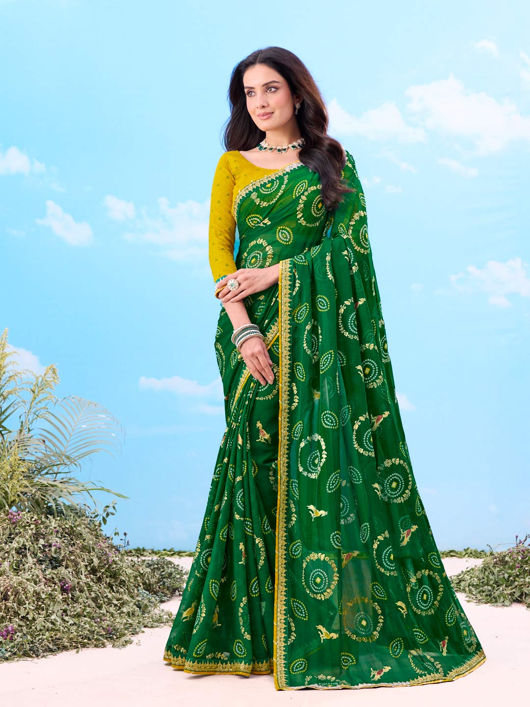 Laxmipati Gulshan Green Georgette Bandhani Printed Saree