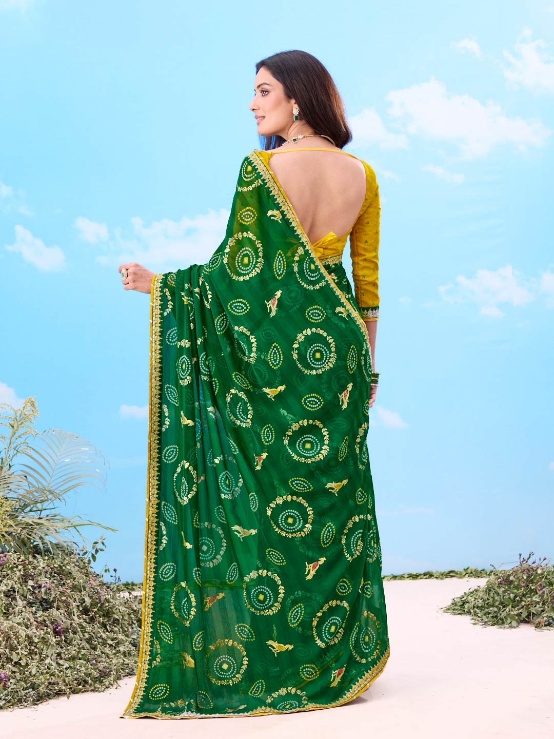 Laxmipati Gulshan Green Georgette Bandhani Printed Saree