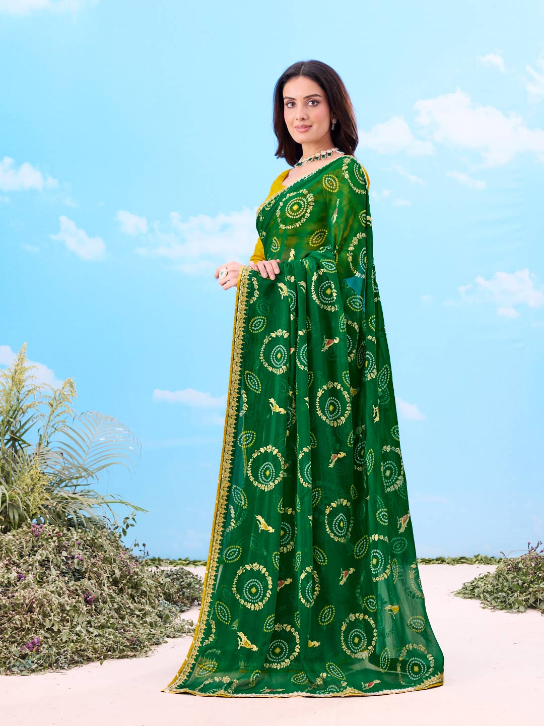 Laxmipati Gulshan Green Georgette Bandhani Printed Saree