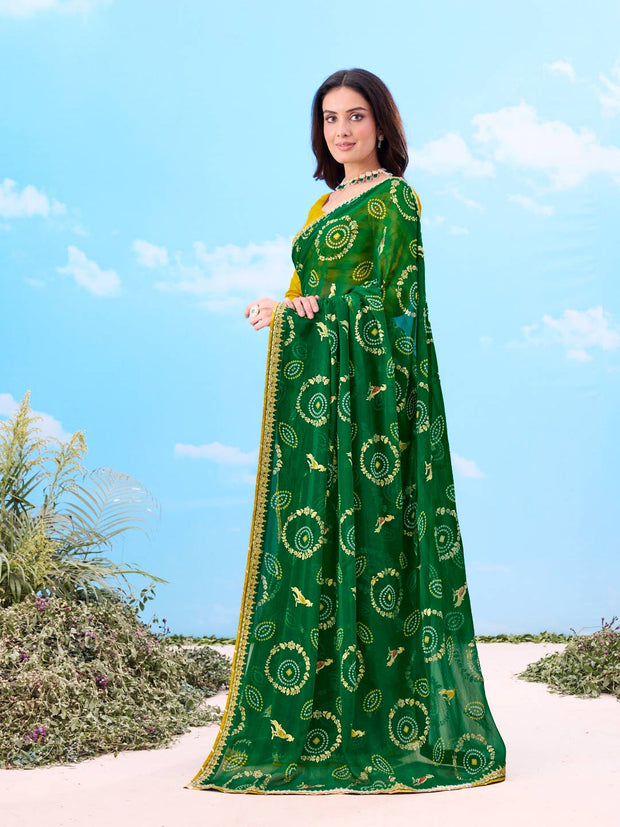Laxmipati Gulshan Green Georgette Bandhani Printed Saree