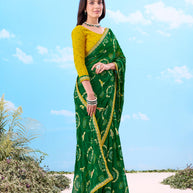 Laxmipati Gulshan Green Georgette Bandhani Printed Saree