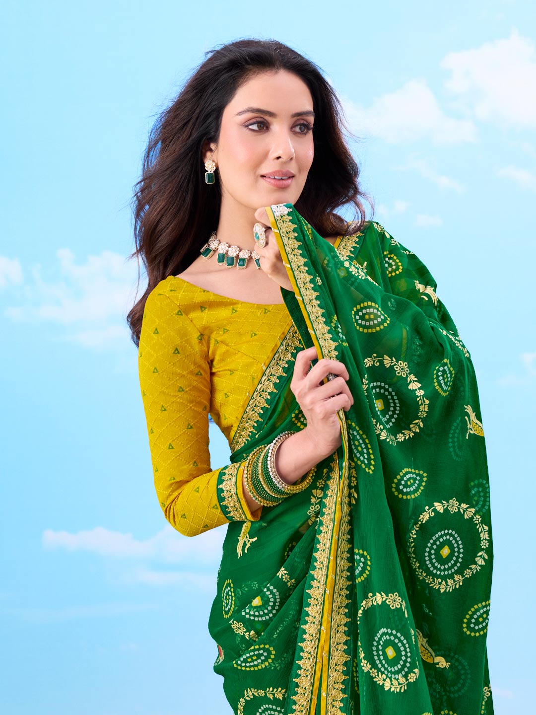 Laxmipati Gulshan Green Georgette Bandhani Printed Saree