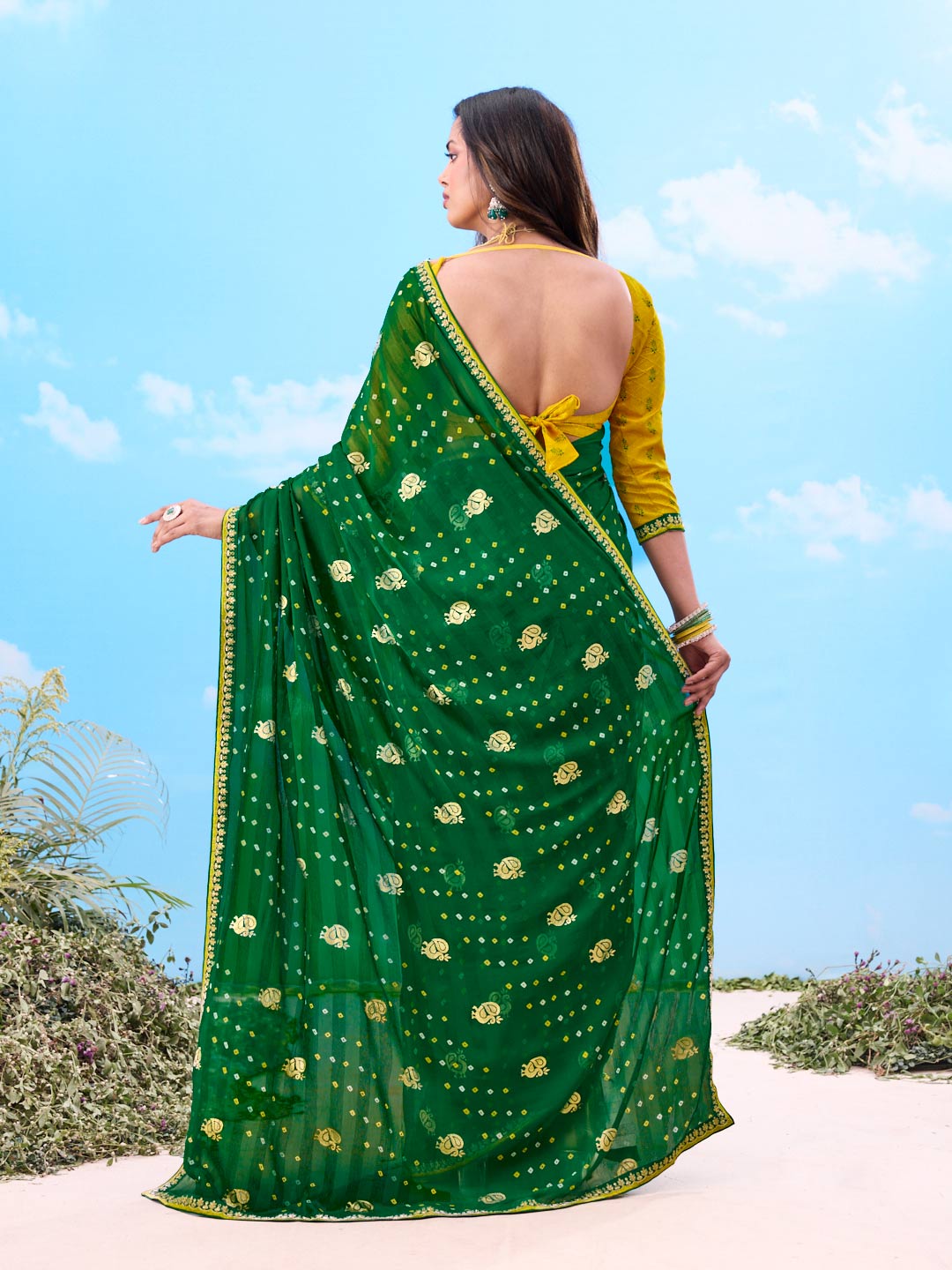 Laxmipati Gulshan Green Georgette Bandhani Printed Saree