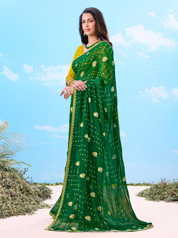 Laxmipati Gulshan Green Georgette Bandhani Printed Saree