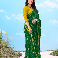 Laxmipati Gulshan Green Georgette Bandhani Printed Saree