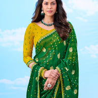 Laxmipati Gulshan Green Georgette Bandhani Printed Saree