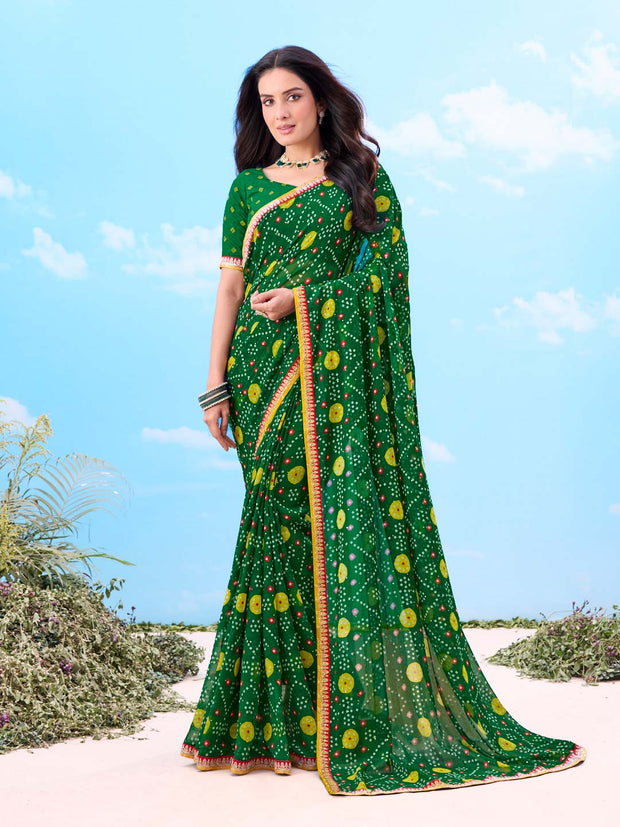 Laxmipati Gulshan Green Georgette Bandhani Printed Saree