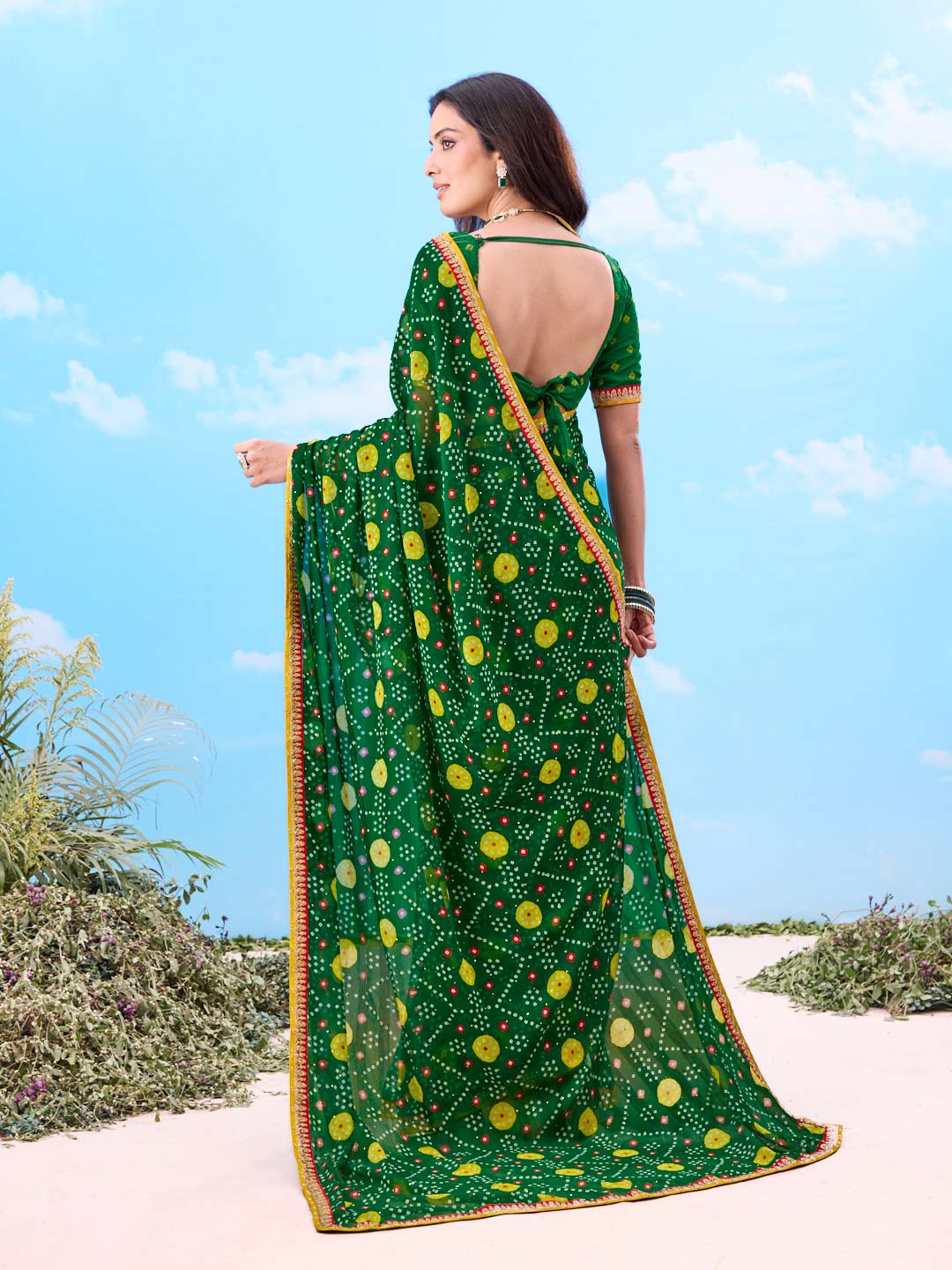 Laxmipati Gulshan Green Georgette Bandhani Printed Saree