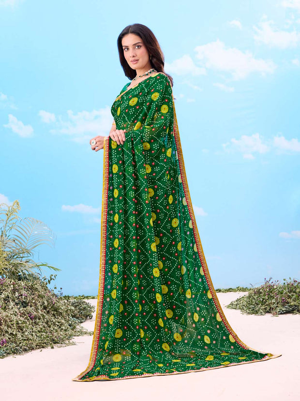 Laxmipati Gulshan Green Georgette Bandhani Printed Saree