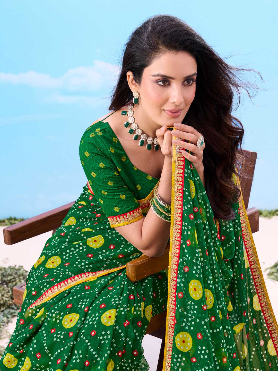 Laxmipati Gulshan Green Georgette Bandhani Printed Saree