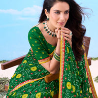 Laxmipati Gulshan Green Georgette Bandhani Printed Saree