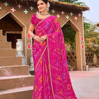 Laxmipati Khidki Pink Chiffon Bandhani Embroidered Saree