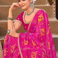 Laxmipati Khidki Pink Chiffon Bandhani Embroidered Saree