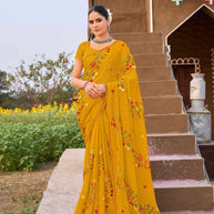 Laxmipati Khidki Mustard Chiffon Floral Embroidered Saree