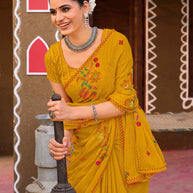 Laxmipati Khidki Mustard Chiffon Floral Embroidered Saree