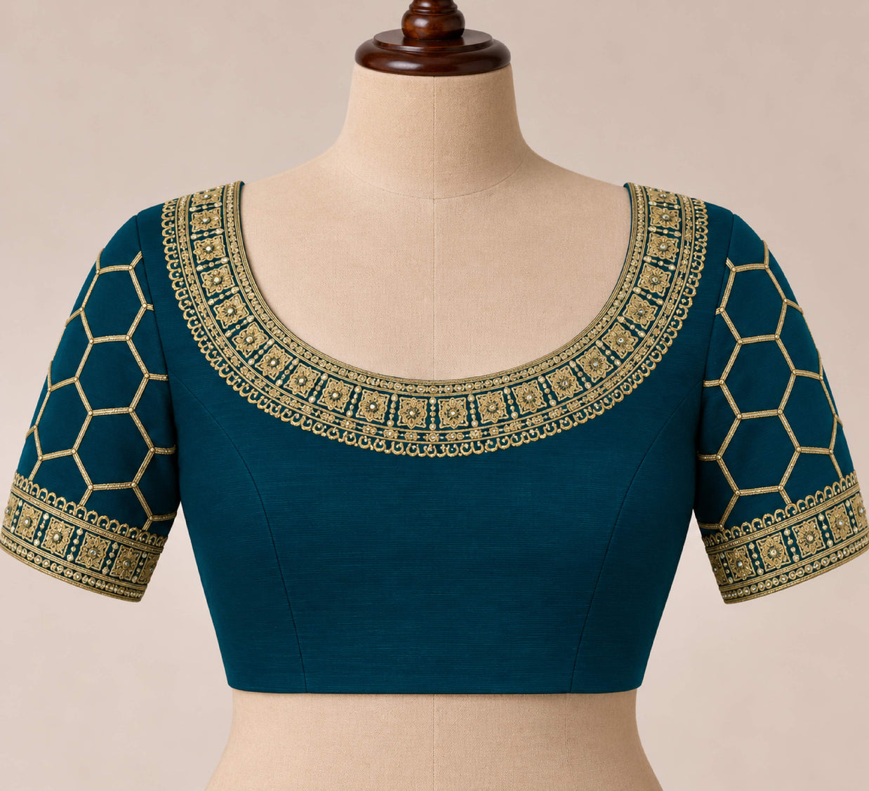 Laxmipati Khidki Blue Silk Blend Geometric Embroidered Saree