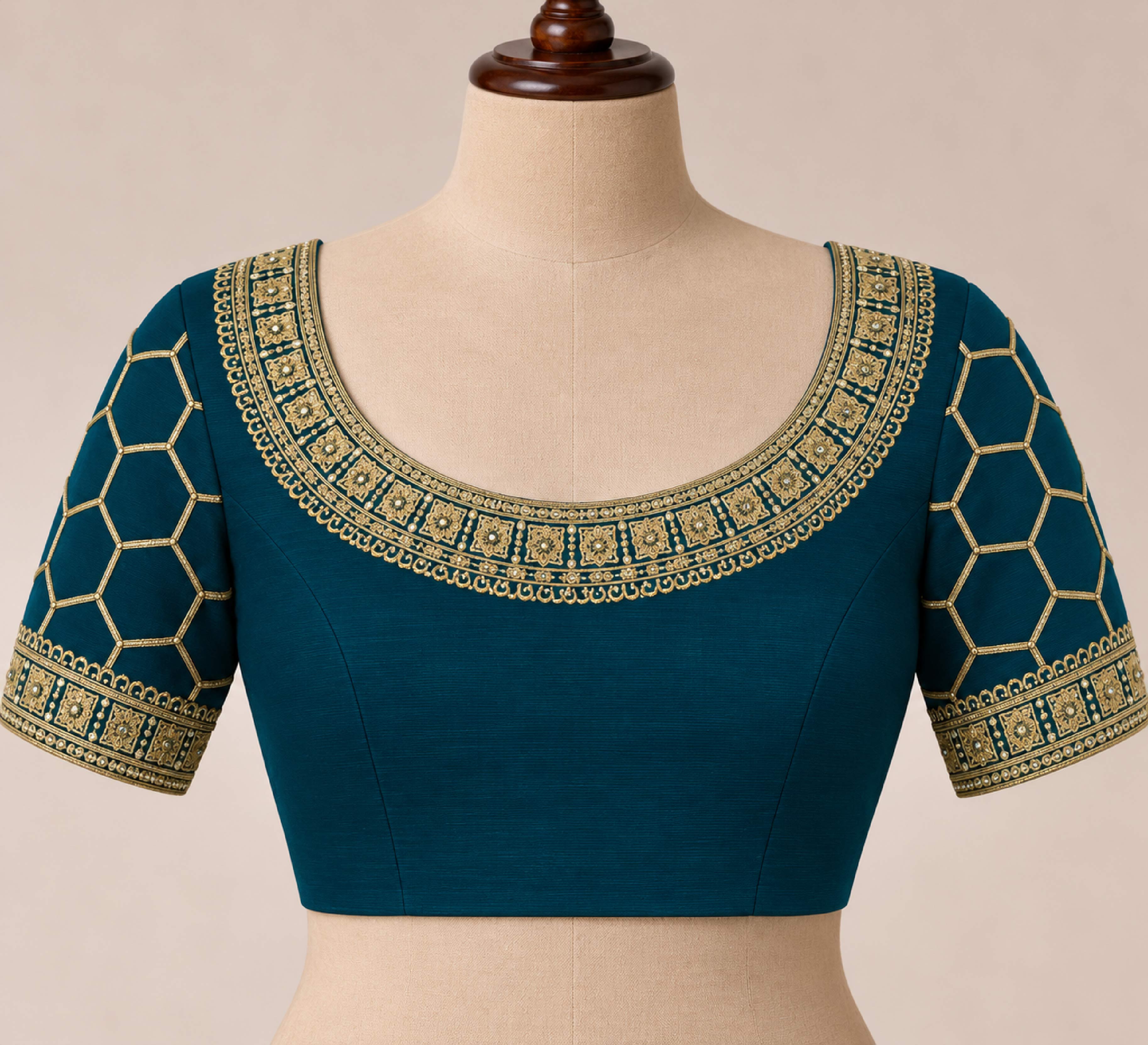 Laxmipati Khidki Blue Silk Blend Geometric Embroidered Saree