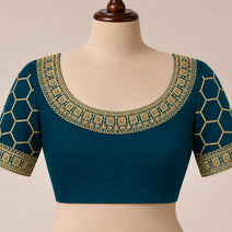 Laxmipati Khidki Blue Silk Blend Geometric Embroidered Saree