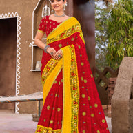 Laxmipati Khidki Red Chiffon Embroidered Saree