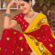 Laxmipati Khidki Red Chiffon Embroidered Saree
