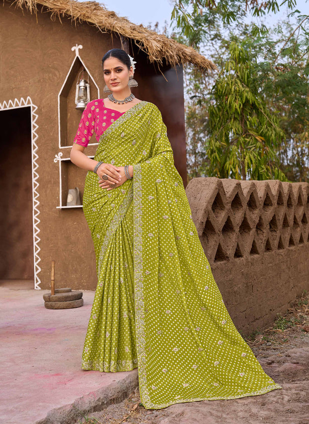 Laxmipati Khidki Green Silk Blend Embroidered Saree