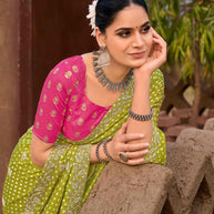 Laxmipati Khidki Green Silk Blend Embroidered Saree