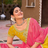 Laxmipati Khidki Pink Chiffon Embroidered Saree
