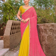 Laxmipati Khidki Pink Chiffon Embroidered Saree