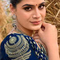 Laxmipati Khidki Blue Silk Blend Striped Embroidered Saree
