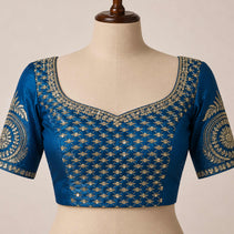 Laxmipati Khidki Blue Silk Blend Striped Embroidered Saree