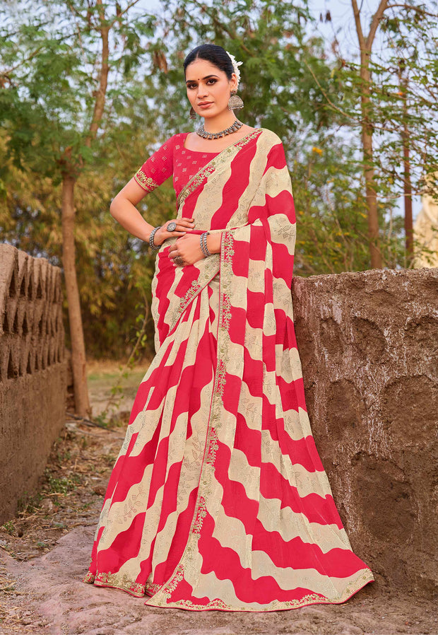 Laxmipati Khidki Pink Chiffon Embroidered Saree