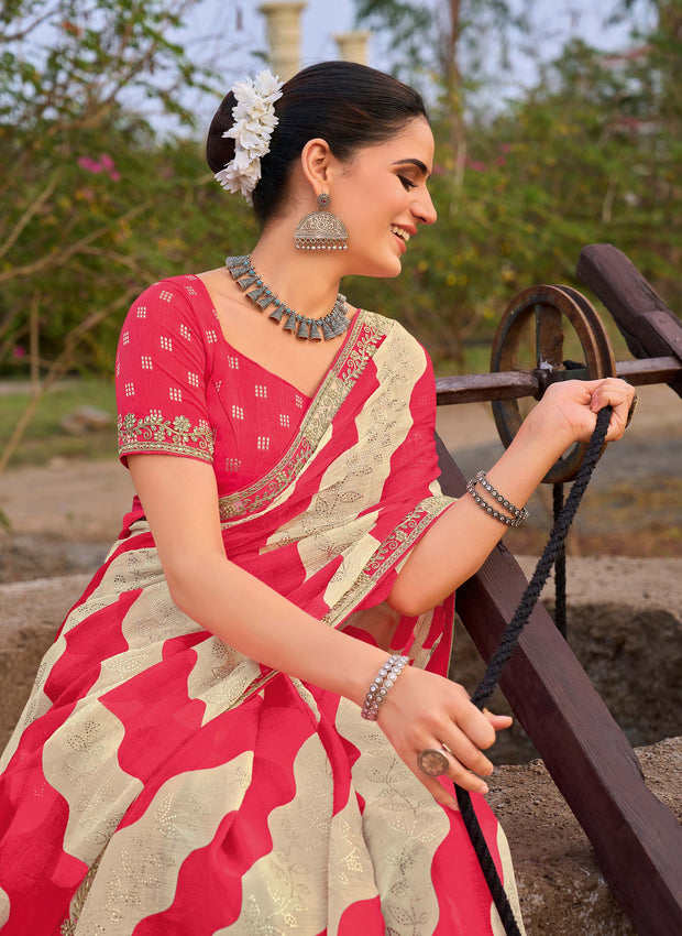Laxmipati Khidki Pink Chiffon Embroidered Saree