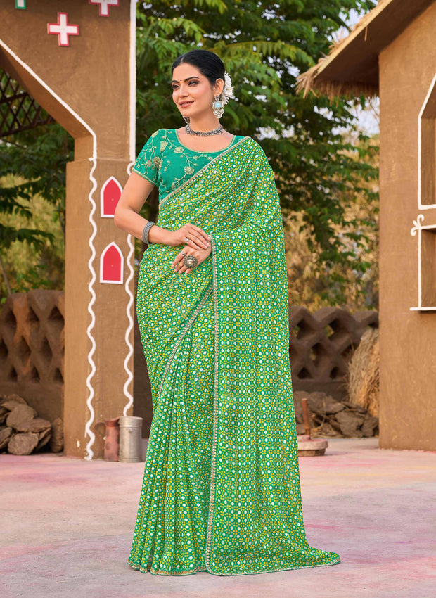 Laxmipati Khidki Green Silk Blend Embroidered Saree
