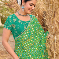 Laxmipati Khidki Green Silk Blend Embroidered Saree