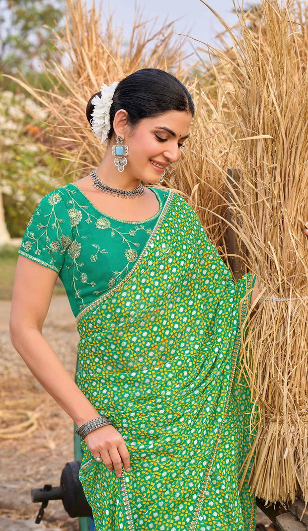 Laxmipati Khidki Green Silk Blend Embroidered Saree