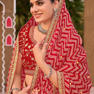 Laxmipati Khidki Red Chiffon Embroidered Saree