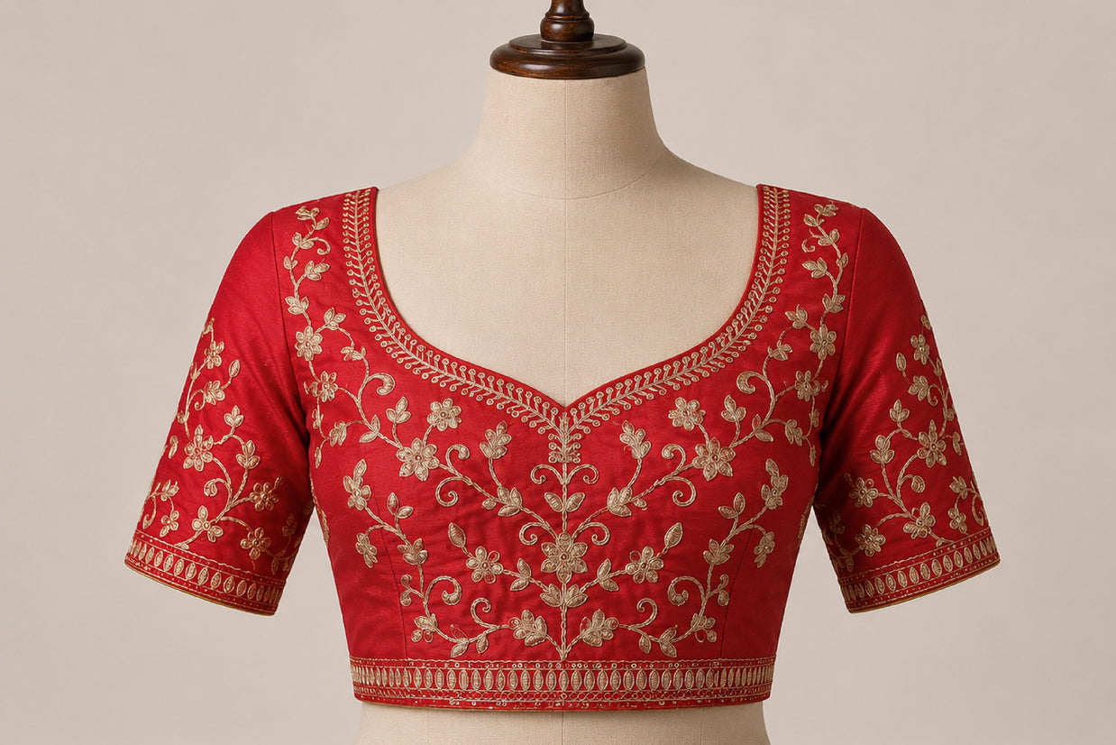 Laxmipati Khidki Red Chiffon Embroidered Saree