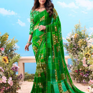 Green printed georgette saree daily wear