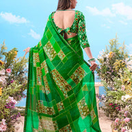 Green plain georgette saree daily wear